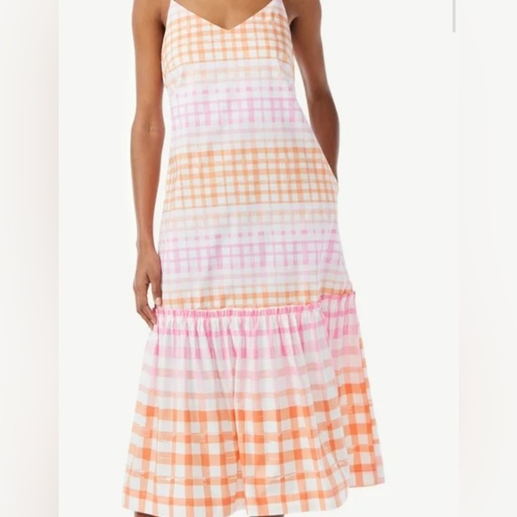 Scoop ..Pink Orange Gingham Bow Back Cottage Core Sundress Womens Plus 20 XXL - Picture 1 of 10